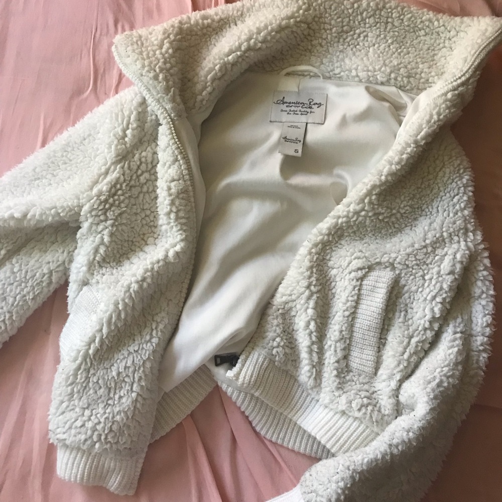American Rag Fluffy White Bomber Jacket